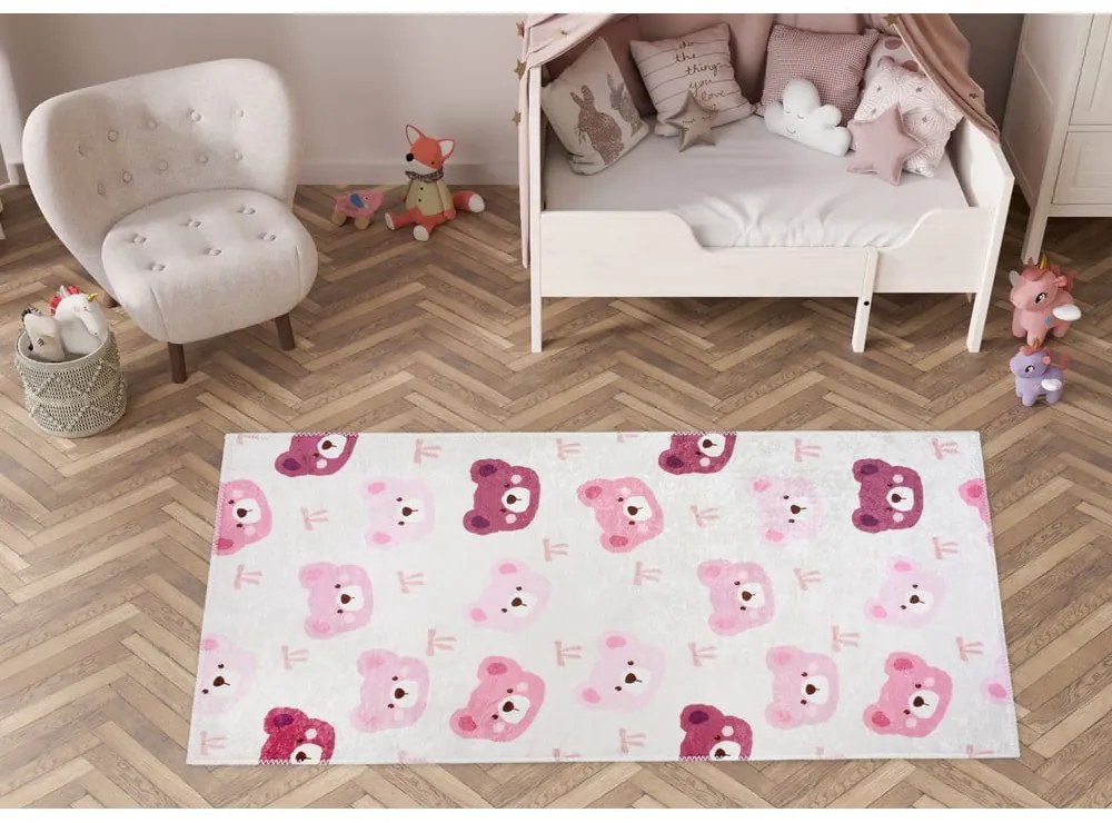 Rózsaszín-elefántcsont színű mosható gyerek szőnyeg 80x150 cm Cute Teddies Pink – Vitaus