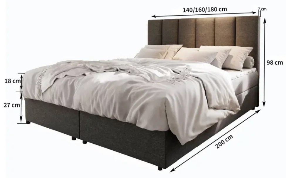 Kárpitozott boxspring ágy MERALIS 160x200 cm szürke Matrac: Bonell rugós matrac