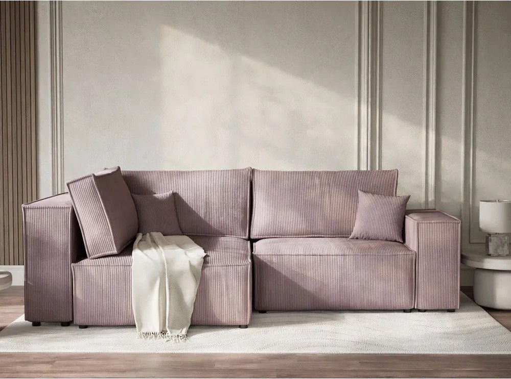 Lila kordbársony kinyitható-tárolóhelyes sarokkanapé (bal oldali-L alakú) Tonga – Maison de Rêve