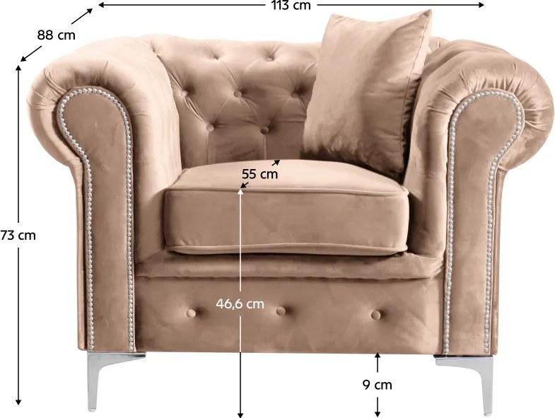 Luxus fotel, világosbarna Velvet szövet, ROMANO