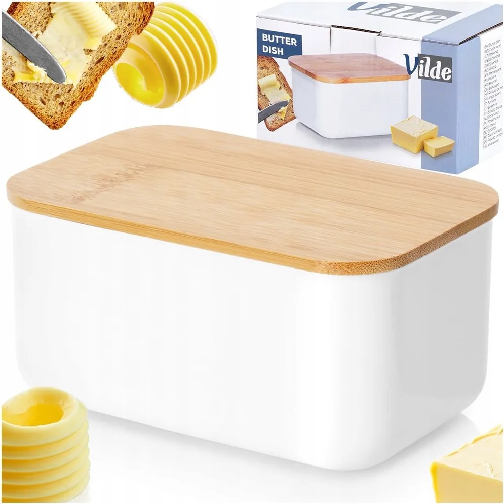 Vajtartó Fehér acél bambusz konyhai vajtartó