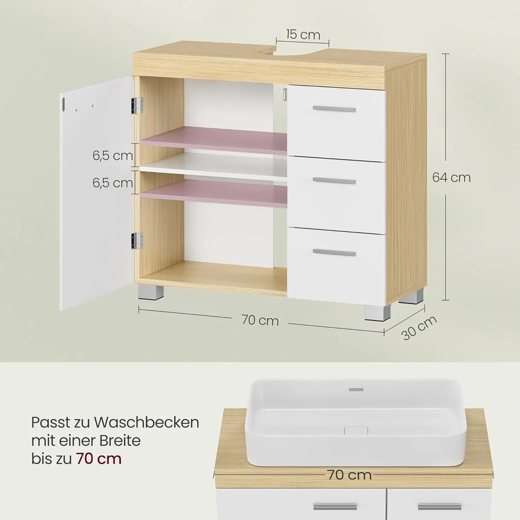 mosdó alatti szekrény, 30 x 70 x 64 cm, fehér - bézs