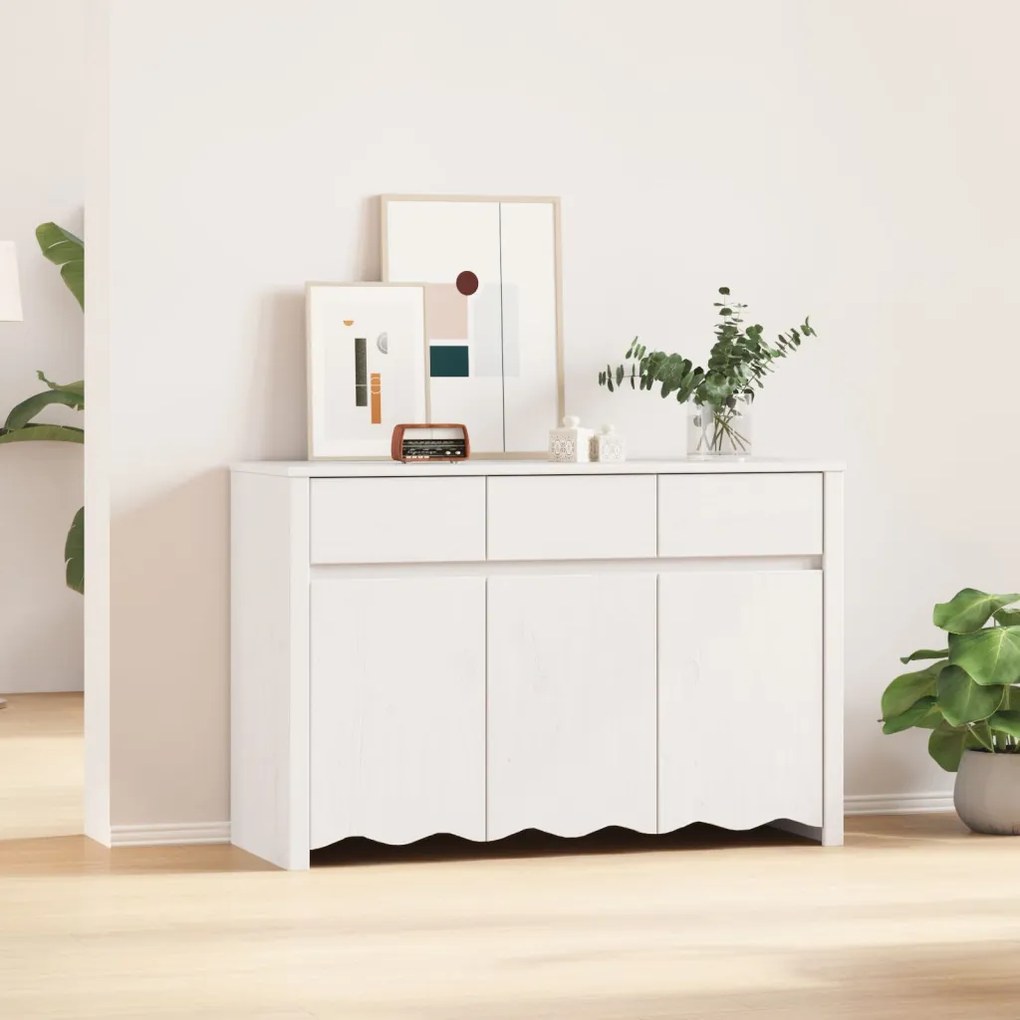 Oldalszekrény &quot;&quot;DRAMMEN&quot;&quot; Fehér 114x43x75,5 cm Tömbfa Fenyő