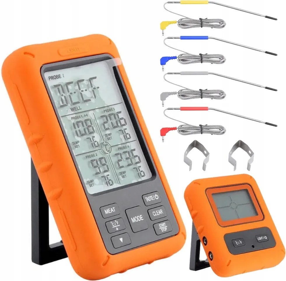 Hőmérő Vezeték nélküli Grill Füstölő Sütő 4 Szonda Hőmérő szett