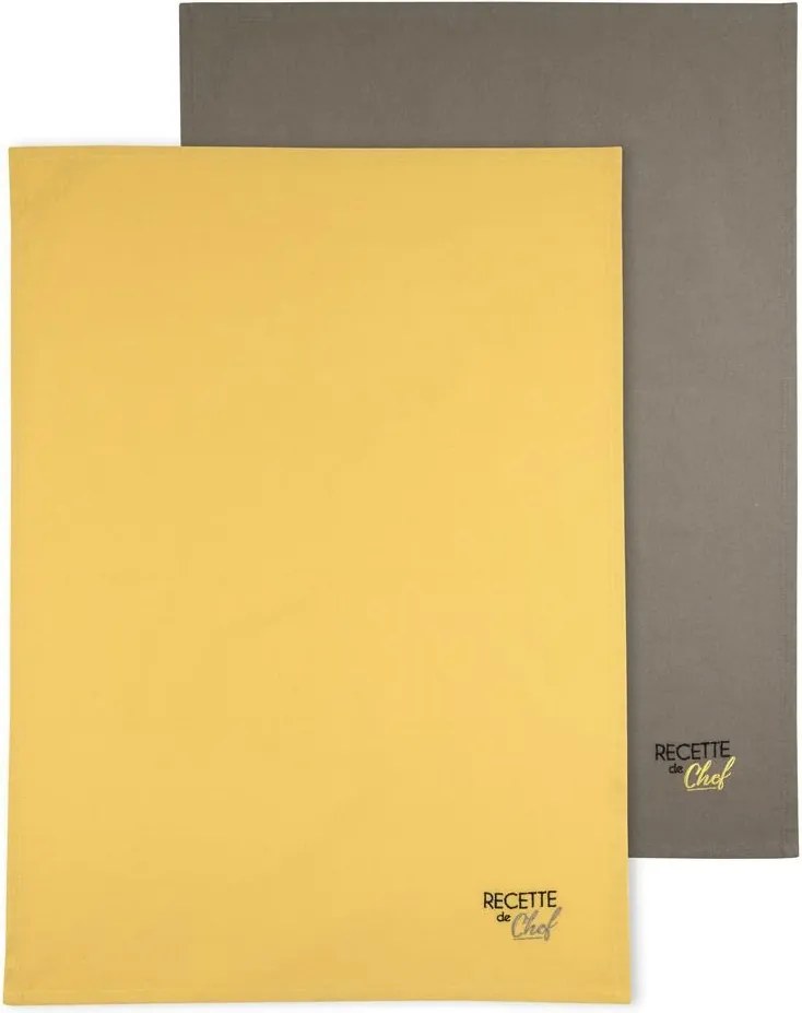 Konyhai törlőkendő Duo 2 db-os szett 50x70 cm mustár taupe pamut