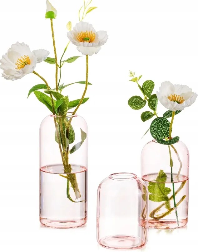 Rózsaszín Egyszerű Üveg Virág Váza 3 Db-os Csomag