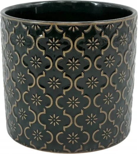 Virágcserép kerámia fényes sötétzöld virágdísz 16 cm