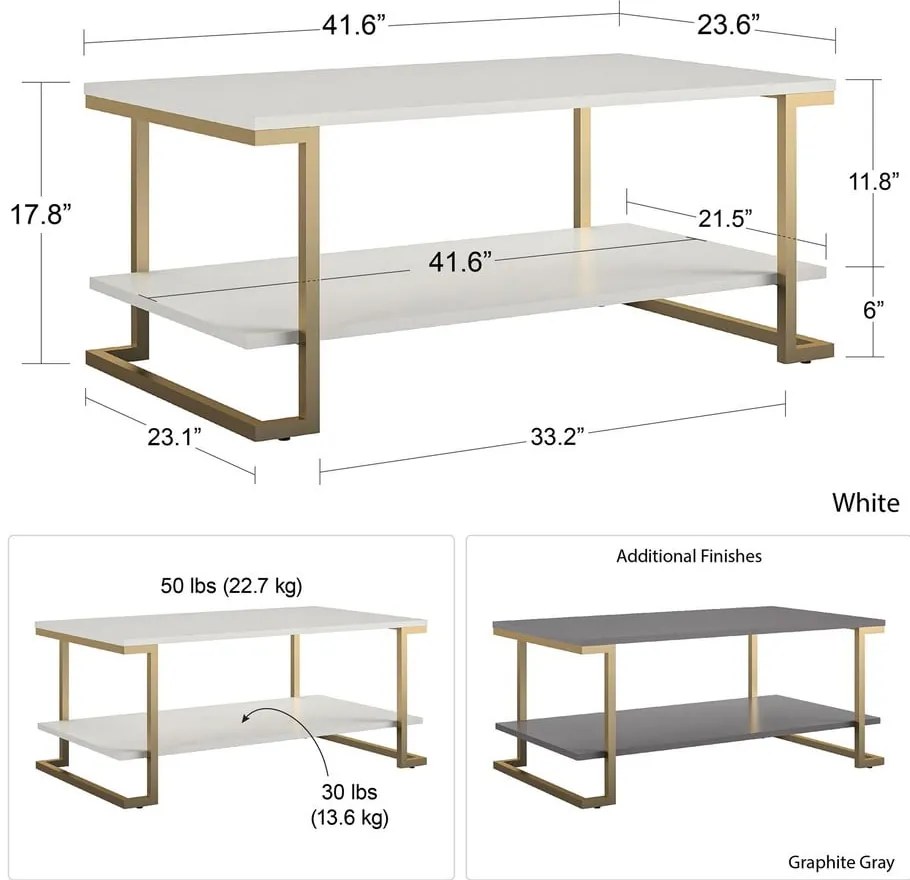 Camila fehér-aranyszínű dohányzóasztal, 106 x 45 cm - CosmoLiving by Cosmopolitan