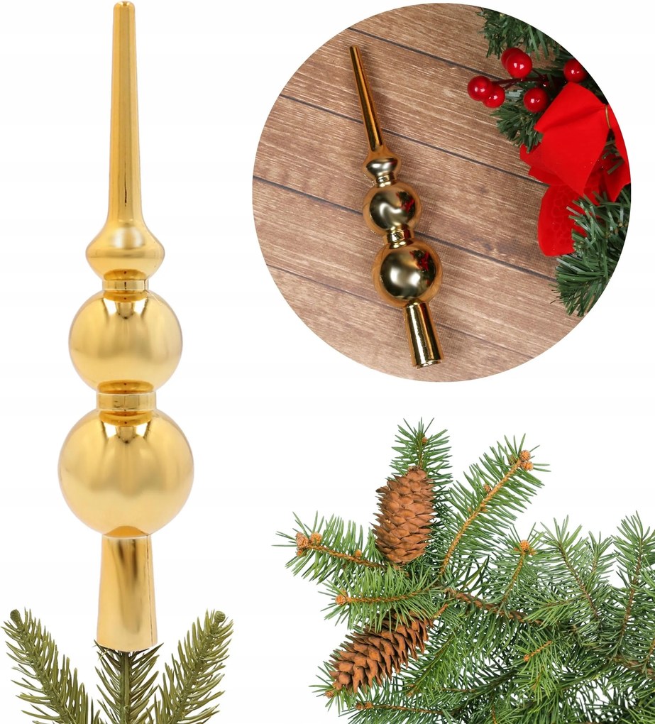 Arany spicc, törhetetlen karácsonyfadísz, csúcsdísz 20 cm
