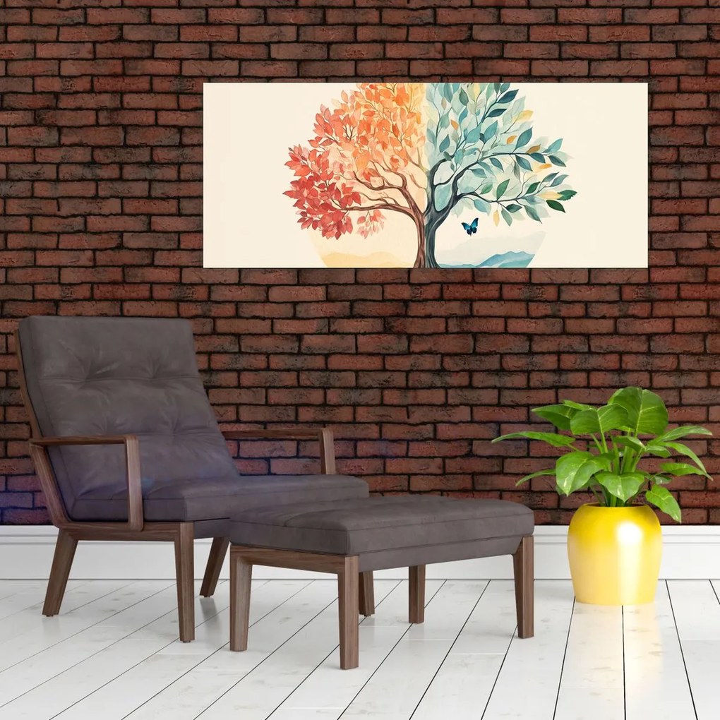 Kép – Duális fa pillangóval (120x50 cm)
