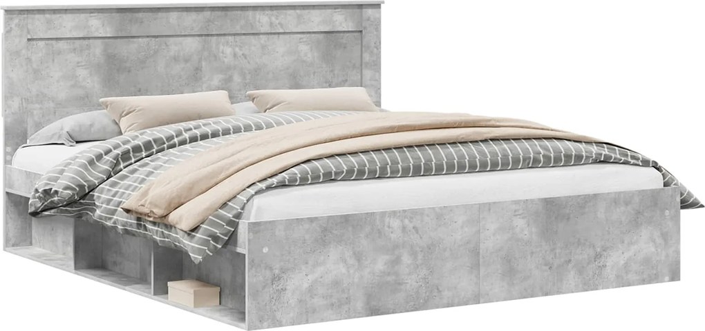 vidaXL Ágykeret fejtámlával Beton 200 x 200 cm Tömör fenyőfa