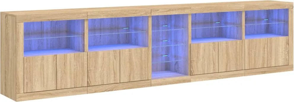 vidaXL sonoma tölgy színű tálalószekrény LED-világítással 283x37x67 cm