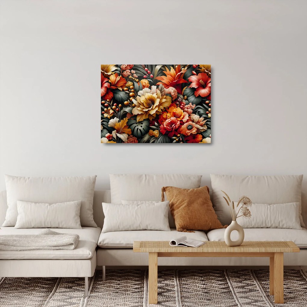 Üveg kép - Narancs-vörös virágok (70x50 cm)