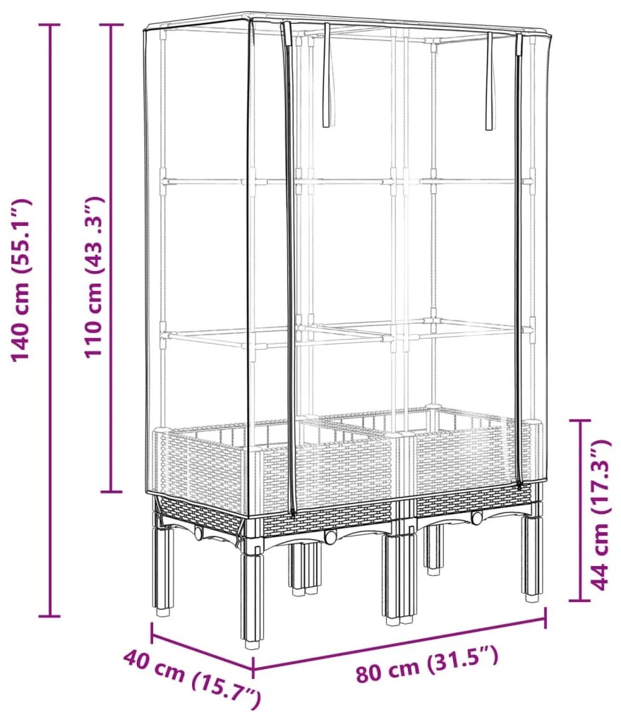 rattan megjelenésű magaságyás melegháztakaróval 80x40x140 cm