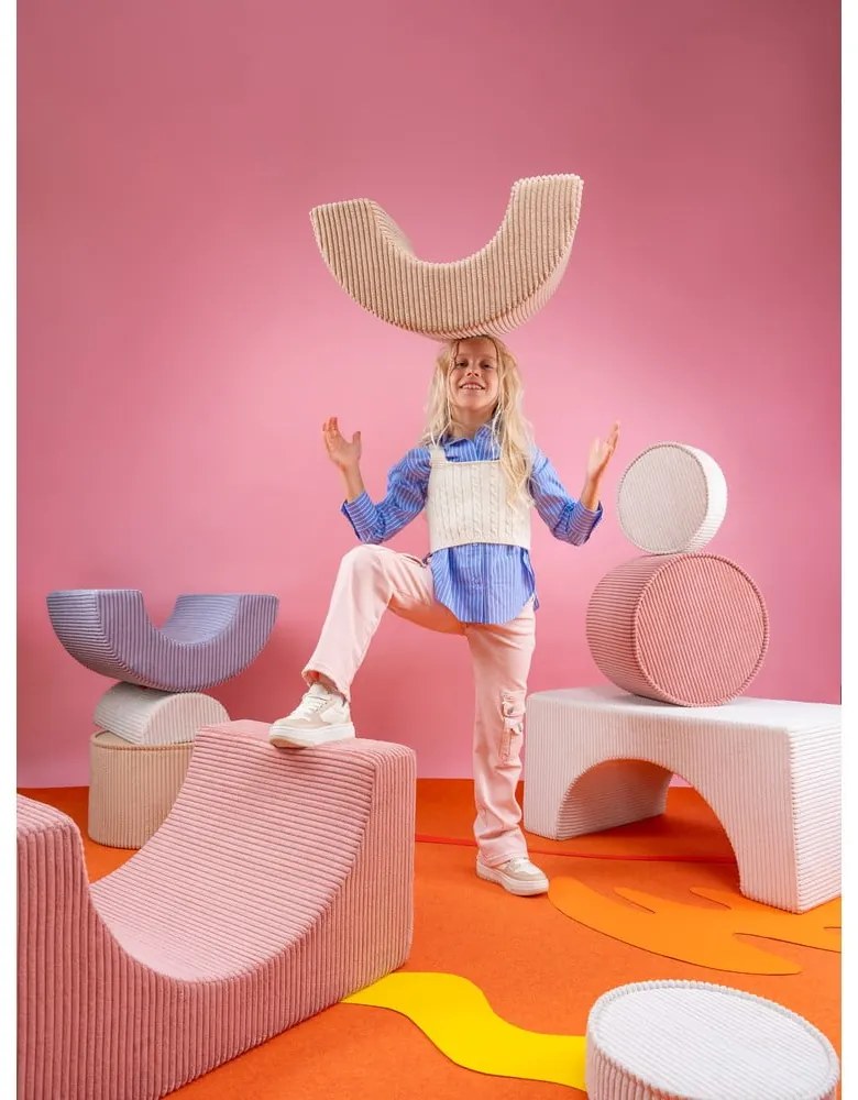 Rózsaszín kordbársony habszivacs játszótér 3 db-os magasság 37 cm 75x49 cm Rainbow Montessori – Wigiwama