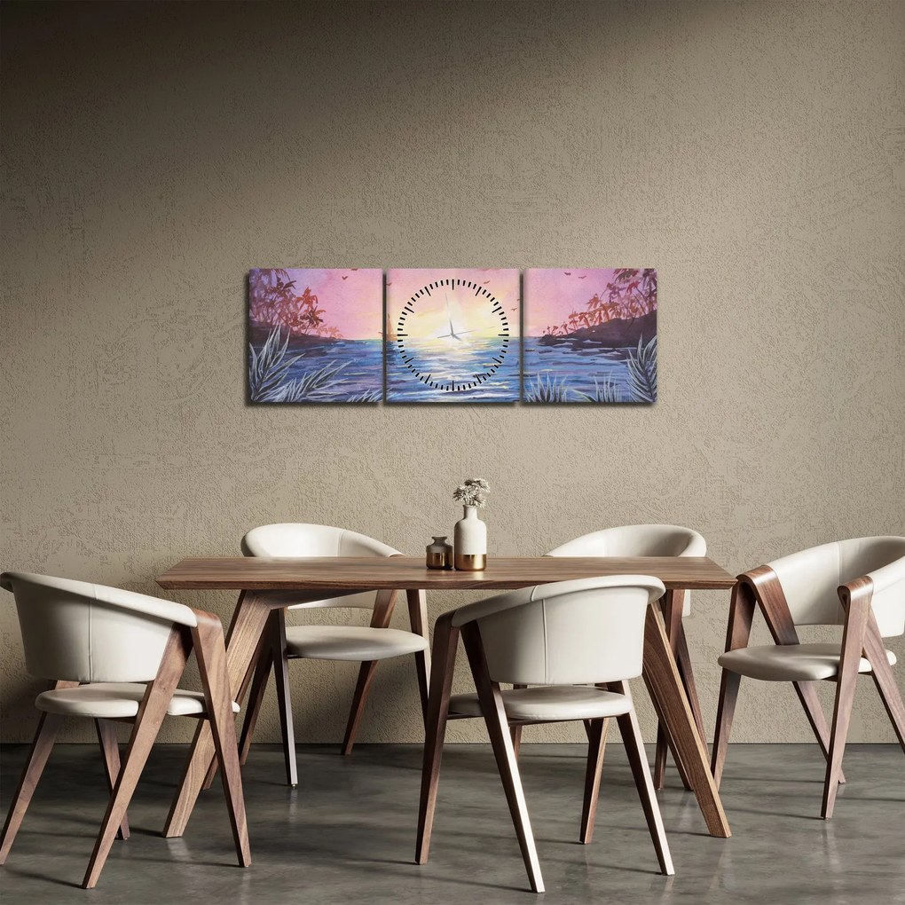 Kép - naplemente a víz felett, akvarell (órával) (90x30 cm)