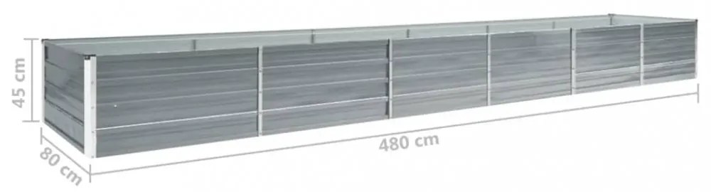 Szürke horganyzott acél kerti virágtartó 480 x 80 x 45 cm