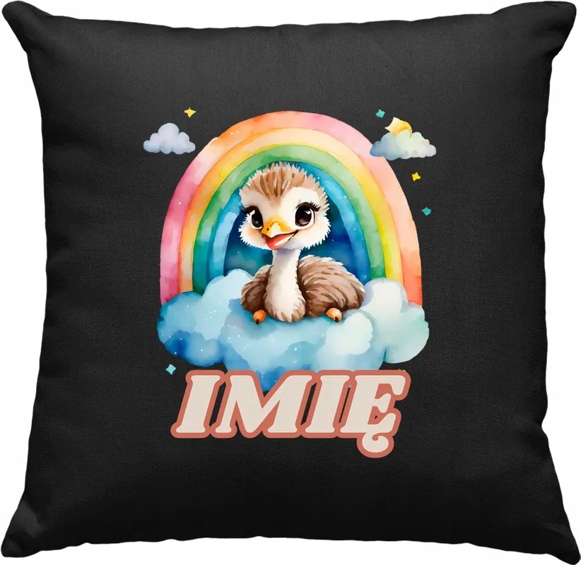 Gyerek párna strucc szivárvány +név fekete