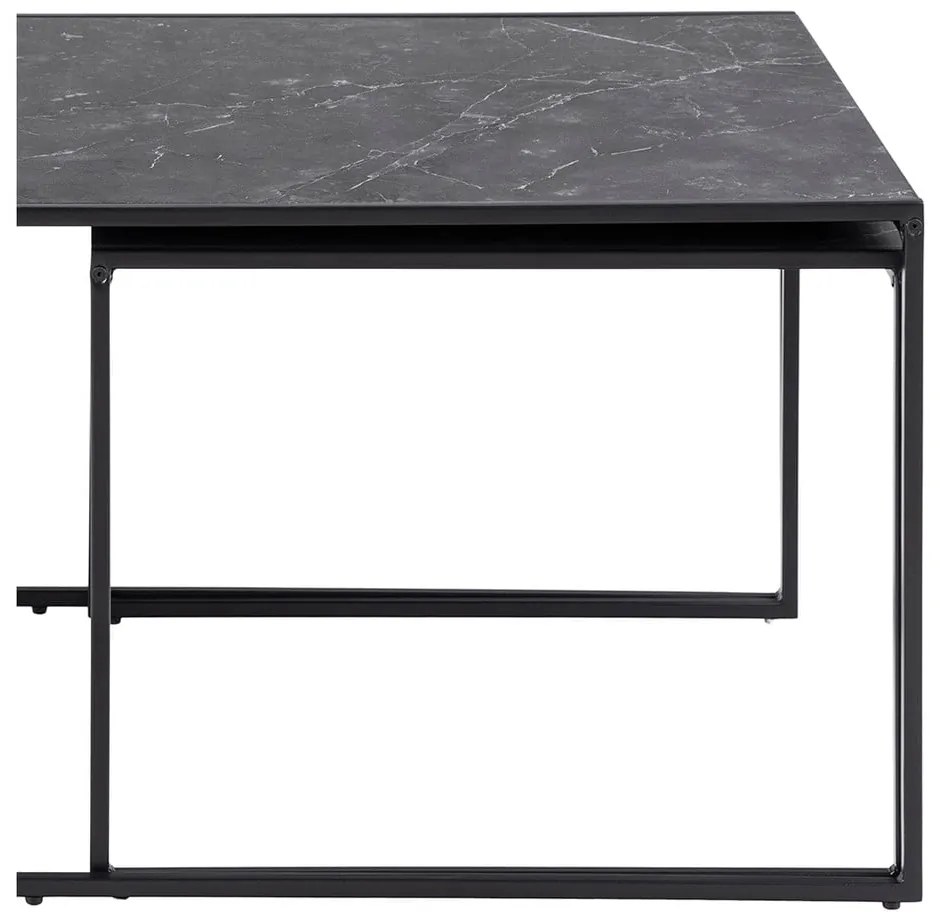 Matt fekete dohányzóasztal szett márvány dekoros asztallappal, 3 db-os 60x120 cm Infinity – Actona