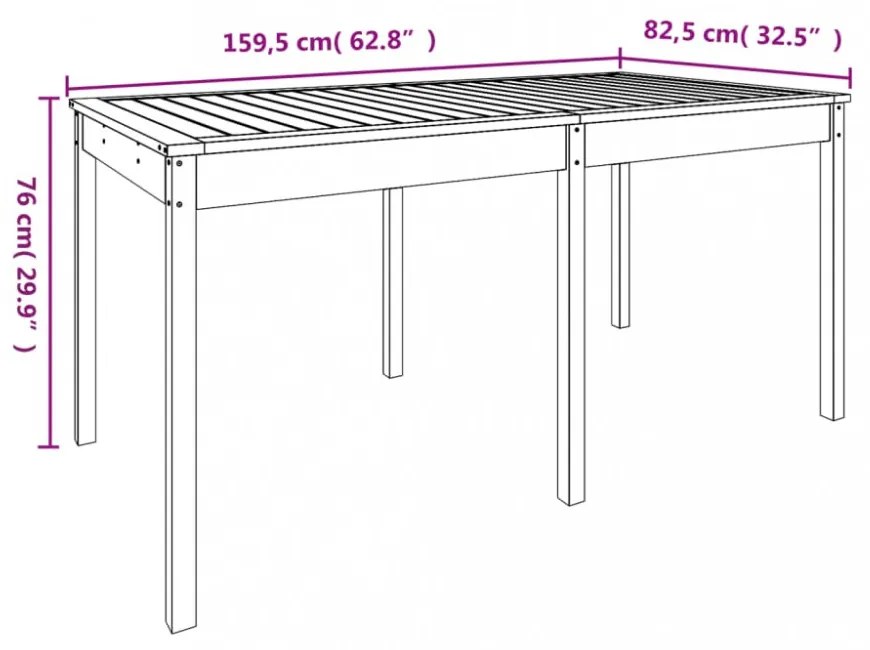tömör fenyőfa kerti asztal 159,5 x 82,5 x 76 cm