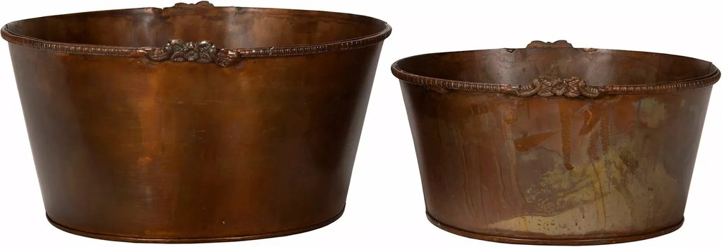 Virágcserép Tál bonsai monstera 2 db-os szett loft rozsdaszínű fém
