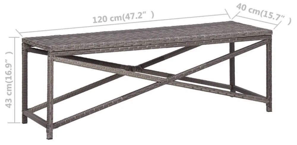 szürke polyrattan kerti pad 120 cm