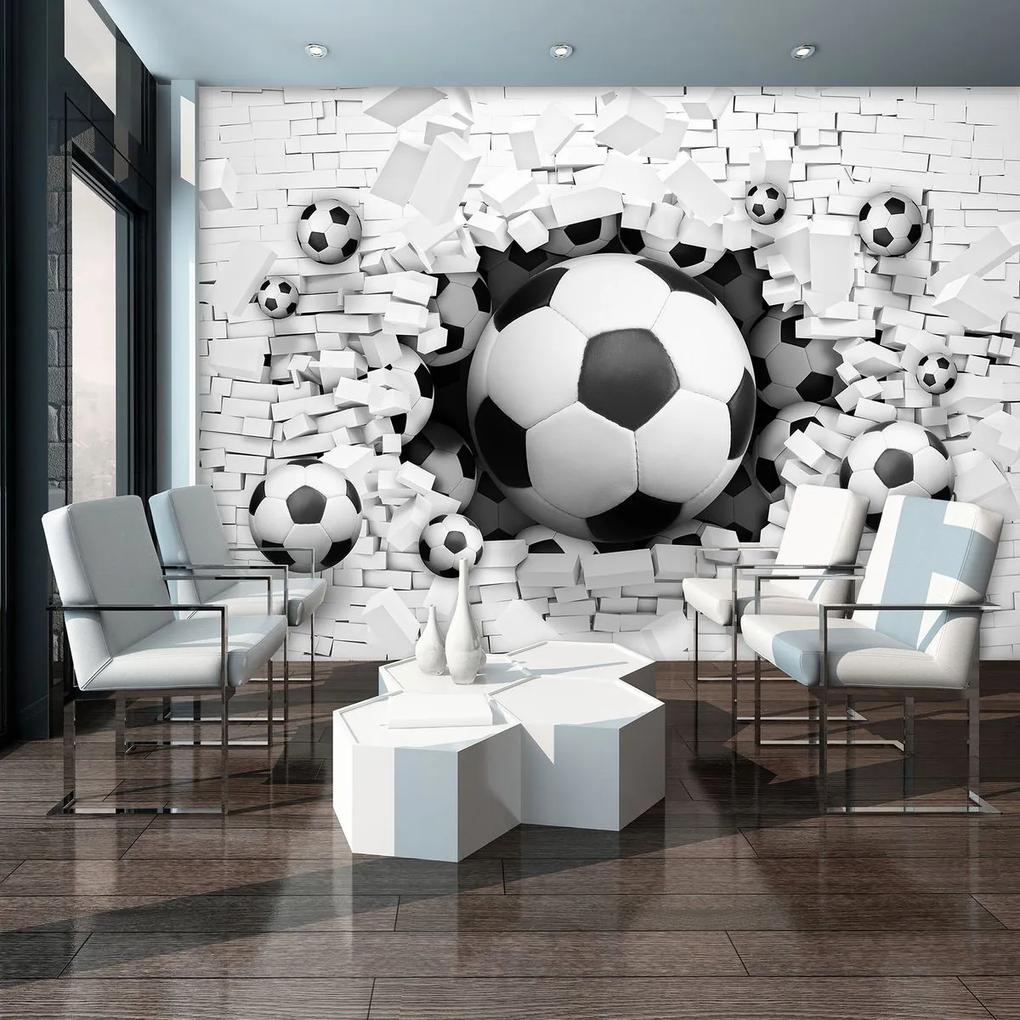 Fotótapéta - 3D-s futball egy téglafalban (254x184 cm)