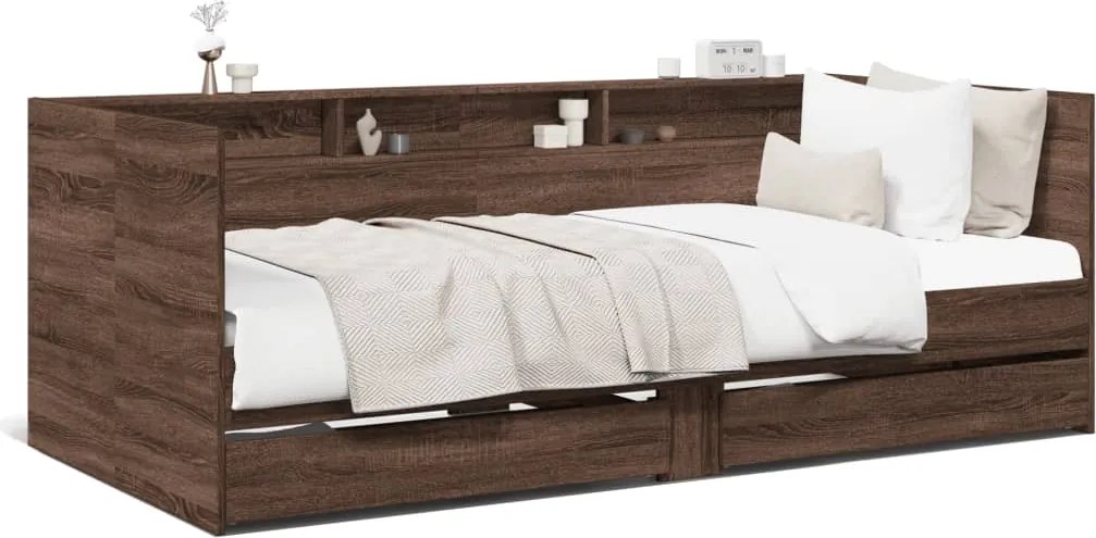 vidaXL barna tölgy kanapéágy fiókkal matrac nélkül 75x190 cm