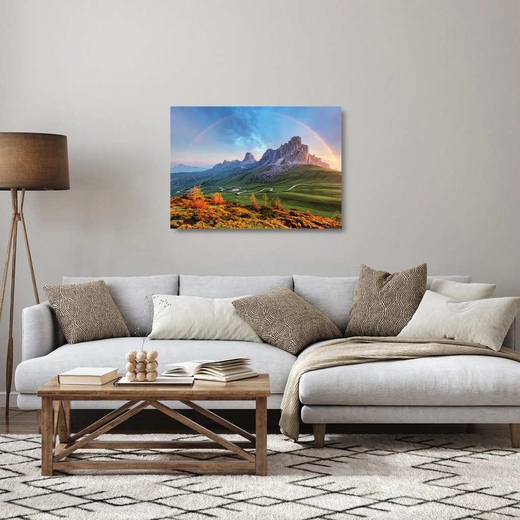 Szivárvány képe a sziklák felett (üvegen) (70x50 cm)