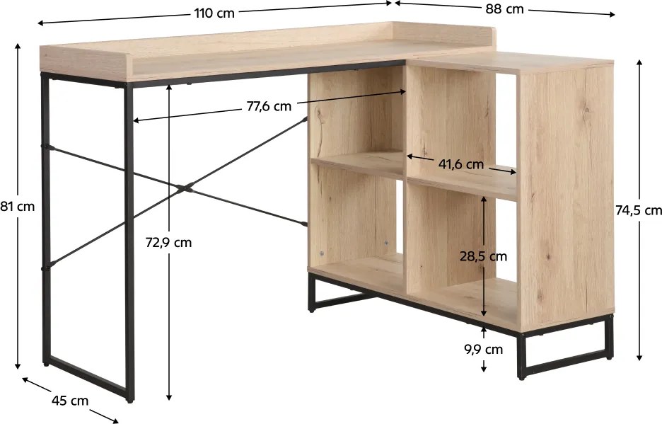 Sarok számítógépasztal, tölgy/fekete, ULOSTOL