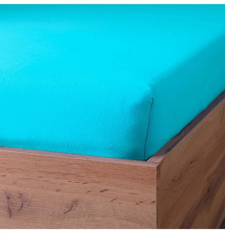 EMI türkizkék 100% pamutjersey gumis lepedő, 90x200-as lap