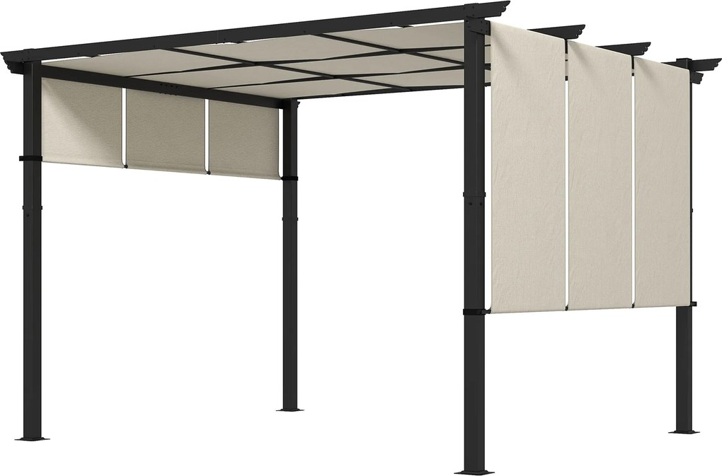 Outsunny pergola kb. 3,58 x 2,97 m állítható tetővel — önálló acél teraszárnyékoló a kertbe, bézs | Aosom