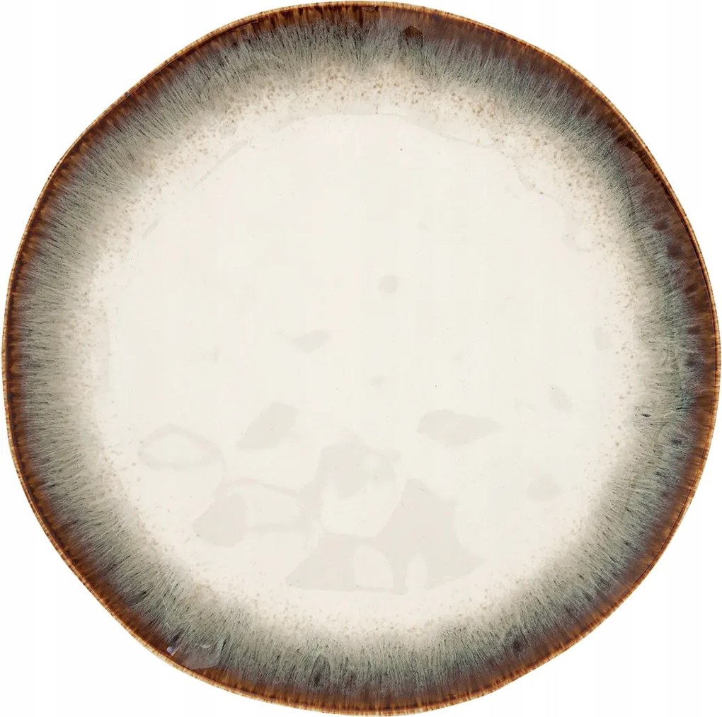 Kerámia étkészlet tányér 26 cm nagy Boho retro krém barna fehér