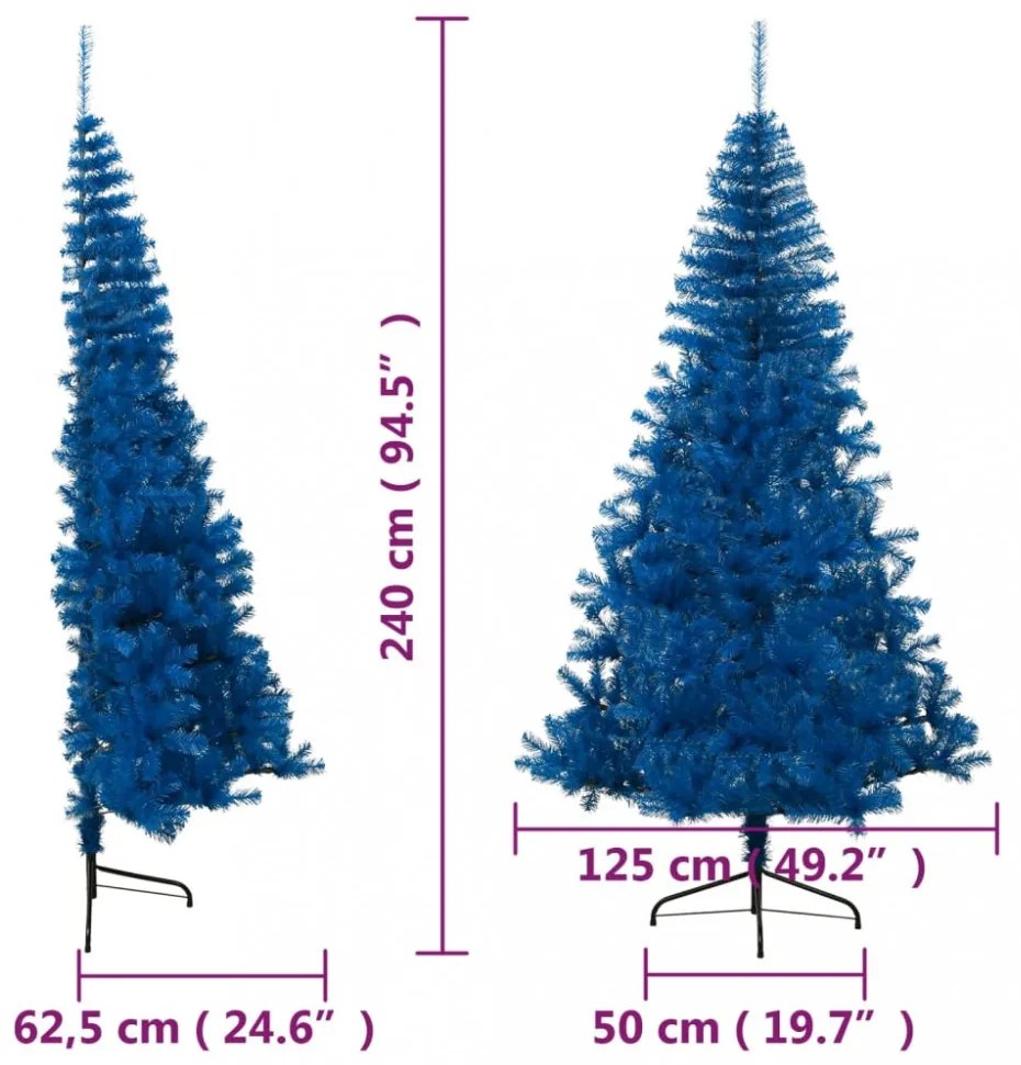 kék PVC fél műkarácsonyfa állvánnyal 240 cm