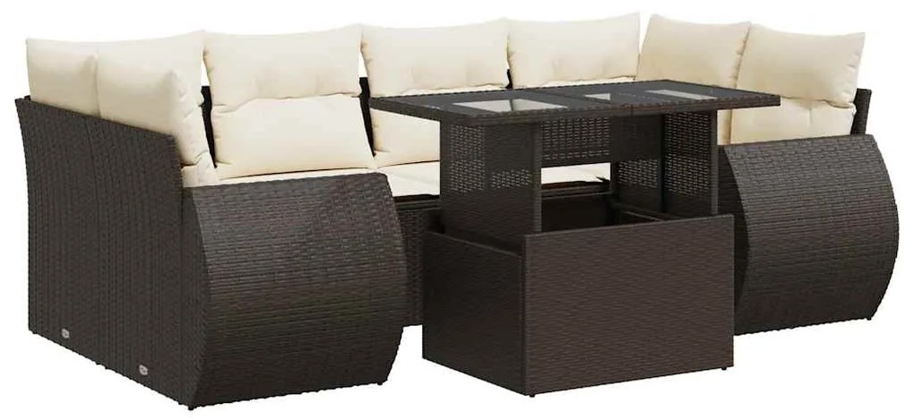 7 részes barna polyrattan kerti ülőgarnitúra párnákkal