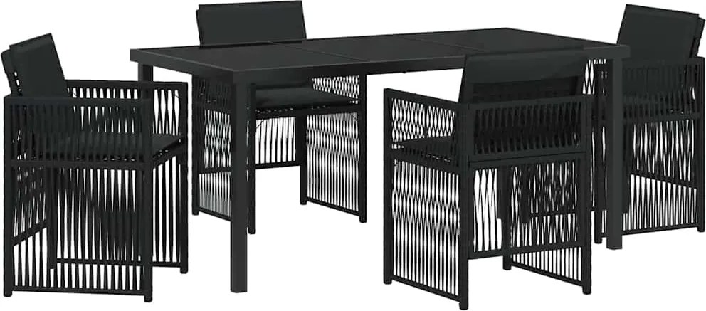 vidaXL Kert étkező szett 5 pcs Fekete Porszórt acél