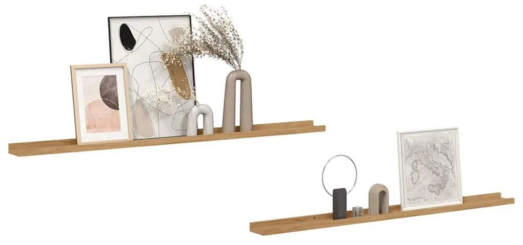 Falpolc polcokkal tárolóval 2 pcs Barna 115 x 9 x 3 cm Faanyag