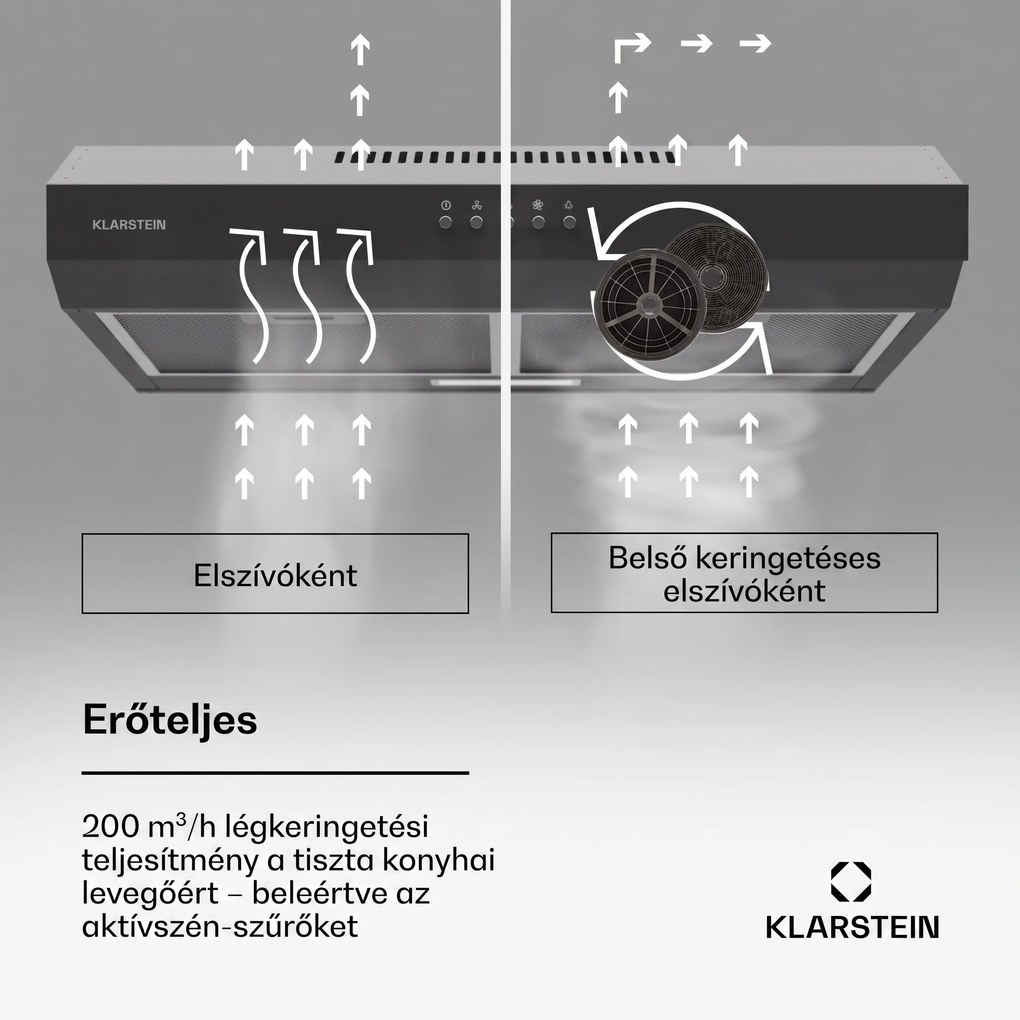 Klarstein Contempo 60 beépíthető páraelszívó 60 cm 200 m³/h LED rozsdamentes acél akril