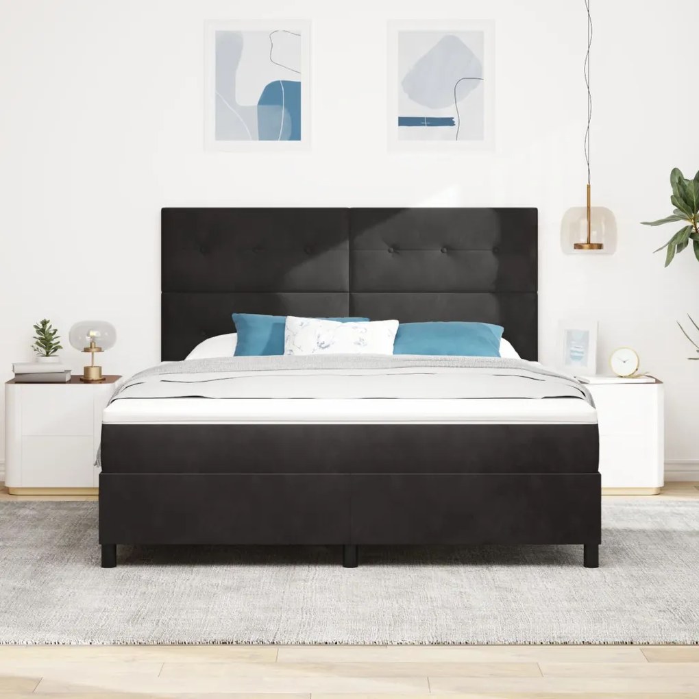 Boxspring Ágy Matrac Kárpit Fekete Szuper Király Bársonyos
