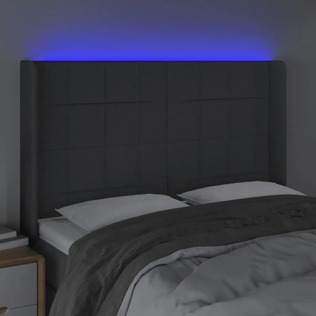 sötétszürke szövet LED-es fejtámla 147x16x118/128 cm