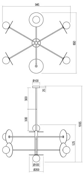 Redo 01-2734 - Csillár rúdon PLATO 6xG9/10W/230V fekete