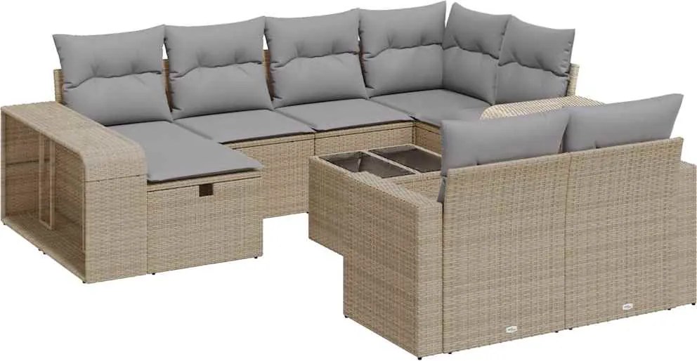 vidaXL 11 részes bézs polyrattan kerti ülőgarnitúra párnákkal