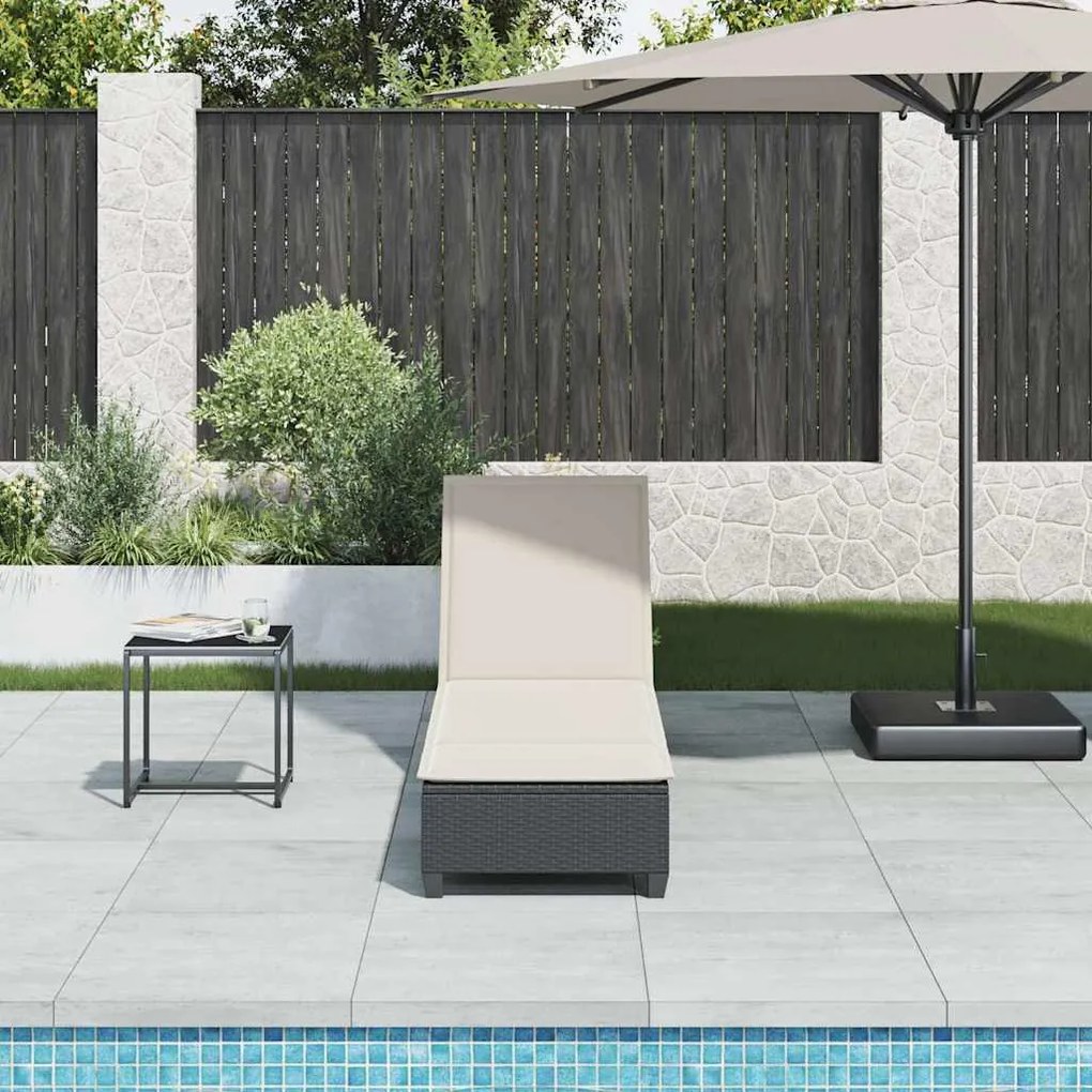 fekete polyrattan napozóágy párnákkal 55x200x25,5 cm