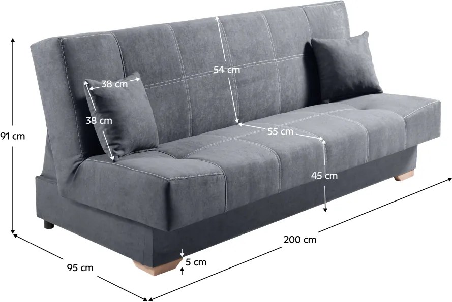 Kinyitható heverő, szürke, GINY