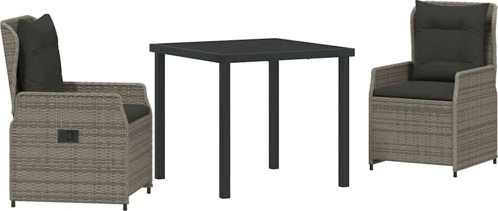 vidaXL Kert étkező szett 3 pcs Szürke polirattan
