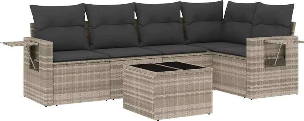 vidaXL 6 részes világosszürke polyrattan kerti ülőgarnitúra párnákkal