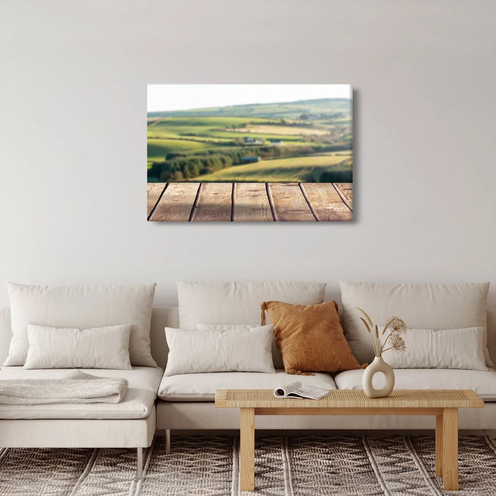 Kép - Fa polc tájképi elemekkel (90x60 cm)