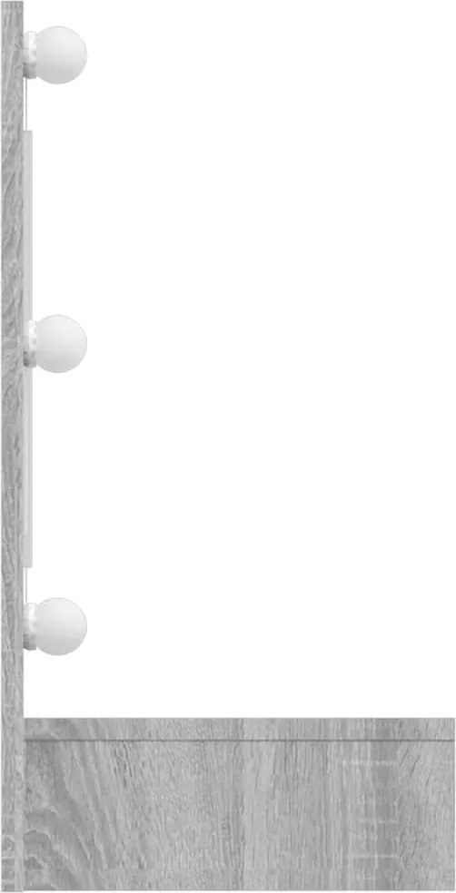 Szürke sonoma színű tükrös szekrény LED-ekkel 90 x 31,5 x 62 cm