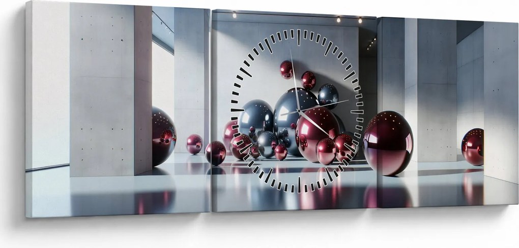 Kép - 3D tér gömbökkel II. (órával) (90x30 cm)