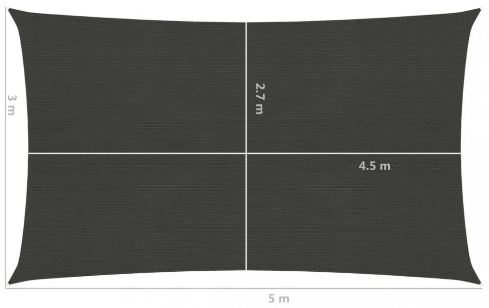 antracitszürke HDPE napvitorla 160 g/m² 3 x 5 m